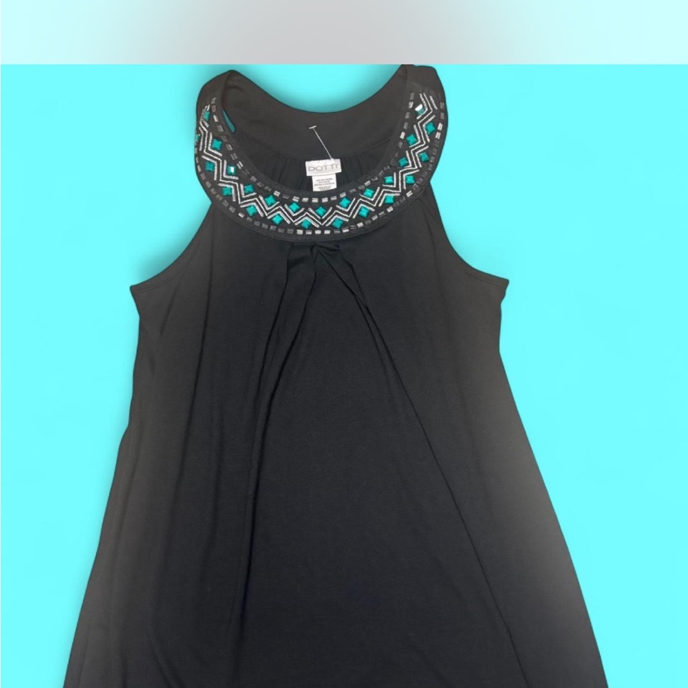 Chaps Black Sleeveless Blouse with Geometric Embroidery